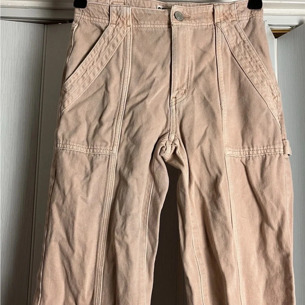 SO Women’s Beige Cotton Twill Cargo Pants Sz 5 Wide Leg Mid Rise